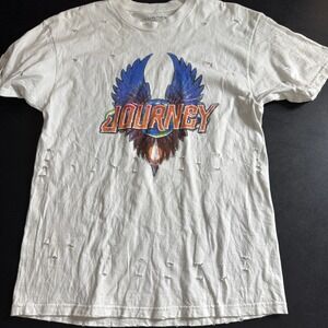 Journey T Shirt White‎ Distressed Rock Band Graphic Logo M/M Medium Music